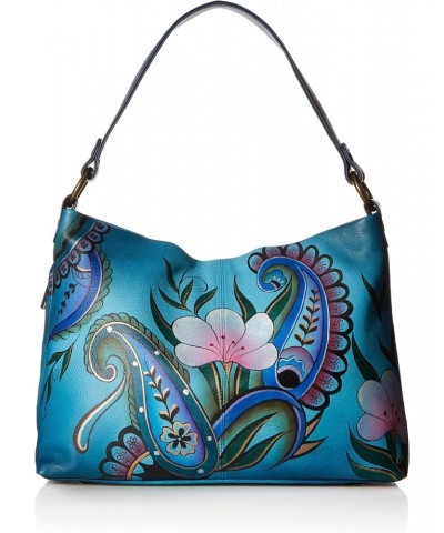 Hand Painted Leather Women's Large Shoulder HOBO, Denim Paisley Floral $60.65 Hobo Bags