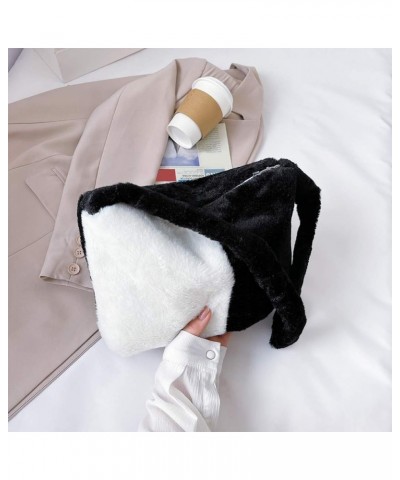 Fashion Animal Pattern Shoulder Underarm Bag Women Plush Top-handle Handbag Black and White $9.75 Handbags