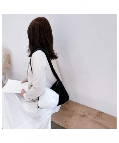 Fashion Animal Pattern Shoulder Underarm Bag Women Plush Top-handle Handbag Black and White $9.75 Handbags