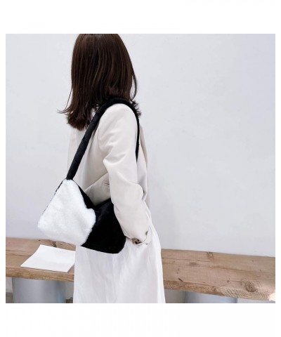 Fashion Animal Pattern Shoulder Underarm Bag Women Plush Top-handle Handbag Black and White $9.75 Handbags