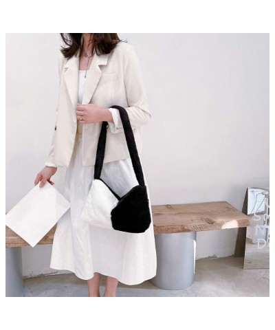 Fashion Animal Pattern Shoulder Underarm Bag Women Plush Top-handle Handbag Black and White $9.75 Handbags