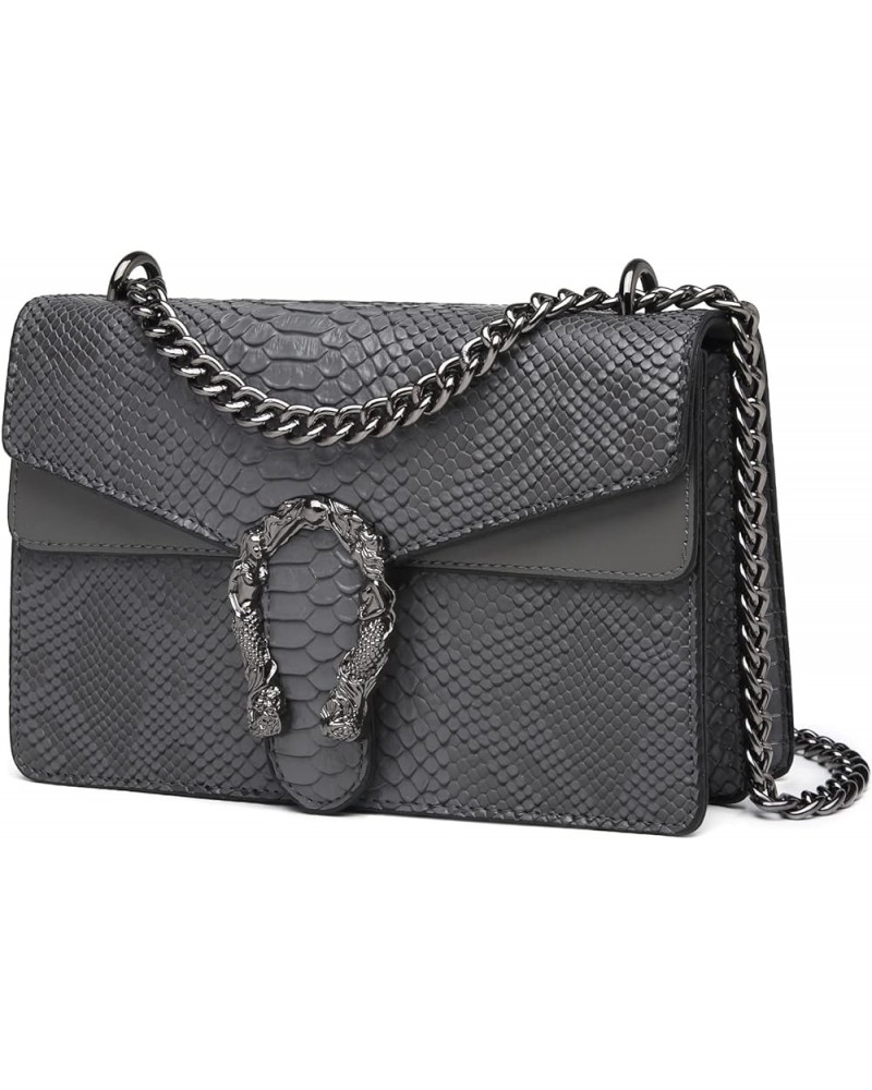 Crossbody Bags for Women - Snake Printed Clutch Purses Leather Chain Shoulder Bags Evening Handbags Gray $14.49 Satchels