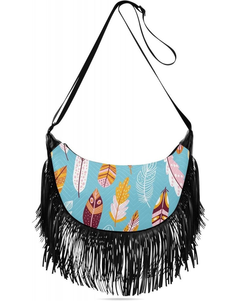 Boho Animal Feathers Fringe Bag for Women Cross Body Bag Tassel Shoulder Bag Satchel $15.38 Shoulder Bags