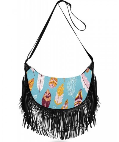 Boho Animal Feathers Fringe Bag for Women Cross Body Bag Tassel Shoulder Bag Satchel $15.38 Shoulder Bags