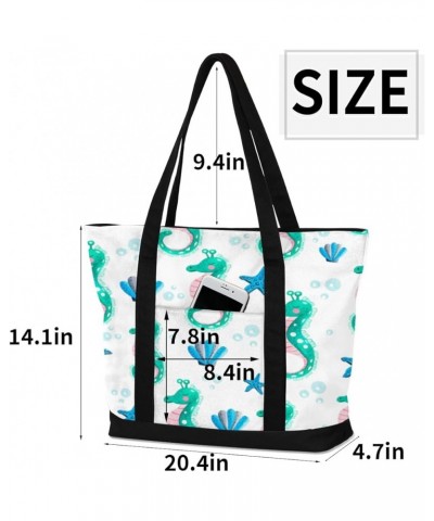 Tote Bag for Women Canvas Shoulder Bag Large Casual Handbag Lightweight Tote Bag with Zipper for Work Travel Shopping Seahors...