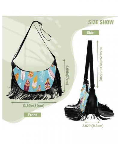 Boho Animal Feathers Fringe Bag for Women Cross Body Bag Tassel Shoulder Bag Satchel $15.38 Shoulder Bags