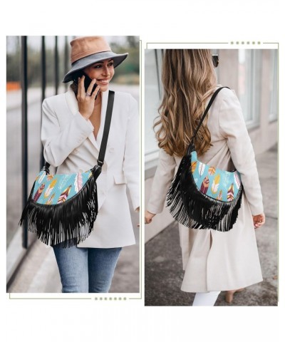 Boho Animal Feathers Fringe Bag for Women Cross Body Bag Tassel Shoulder Bag Satchel $15.38 Shoulder Bags