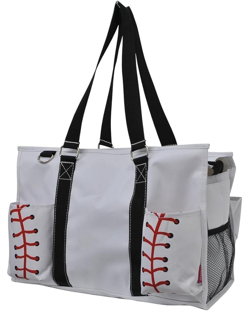 Zip-Top Tote Bag with Exterior Pockets for Working Women, Nurses, and Moms, Design in USA Baseball-white $14.26 Totes