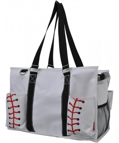 Zip-Top Tote Bag with Exterior Pockets for Working Women, Nurses, and Moms, Design in USA Baseball-white $14.26 Totes