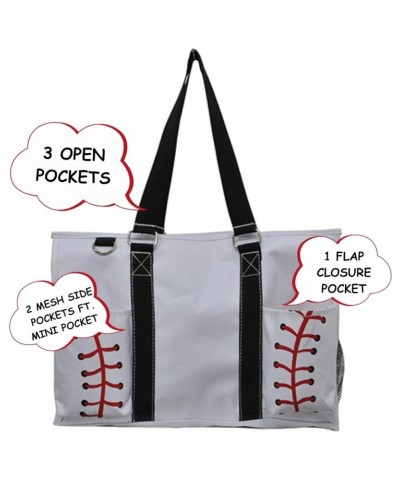 Zip-Top Tote Bag with Exterior Pockets for Working Women, Nurses, and Moms, Design in USA Baseball-white $14.26 Totes