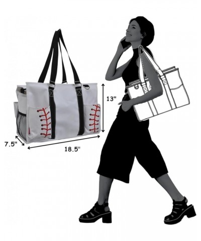 Zip-Top Tote Bag with Exterior Pockets for Working Women, Nurses, and Moms, Design in USA Baseball-white $14.26 Totes