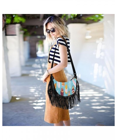 Boho Animal Feathers Fringe Bag for Women Cross Body Bag Tassel Shoulder Bag Satchel $15.38 Shoulder Bags