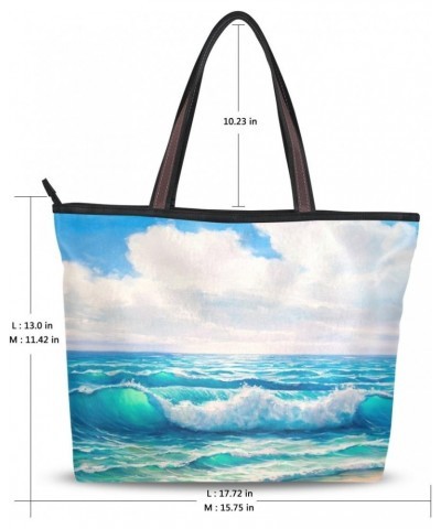 My Daily Women Tote Shoulder Bag Sea And Wave With Blue Sky Painting Handbag Medium $13.76 Shoulder Bags