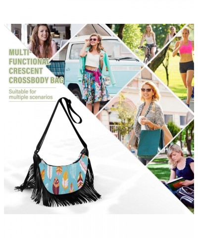 Boho Animal Feathers Fringe Bag for Women Cross Body Bag Tassel Shoulder Bag Satchel $15.38 Shoulder Bags