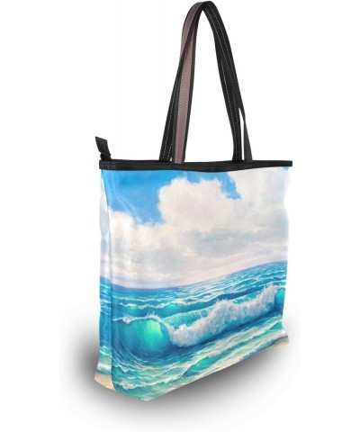 My Daily Women Tote Shoulder Bag Sea And Wave With Blue Sky Painting Handbag Medium $13.76 Shoulder Bags