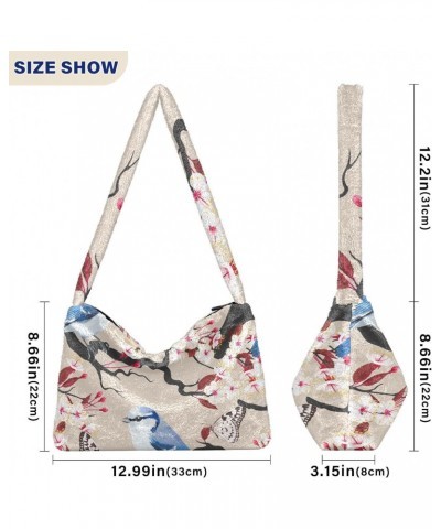 Bird Cherry Furry Tote Bag for Women Crossbody Bag Shoulder Hobo Bags Going Out Purse with Zipper for Men $10.08 Totes