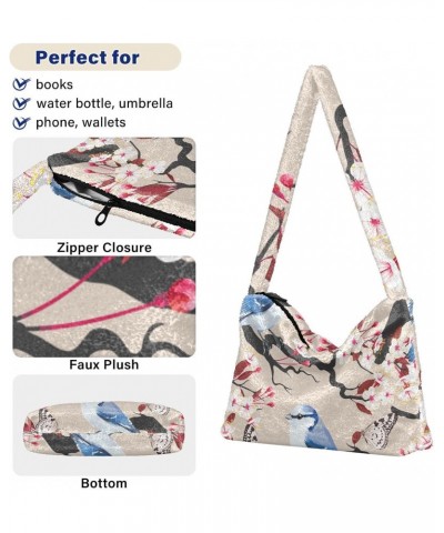 Bird Cherry Furry Tote Bag for Women Crossbody Bag Shoulder Hobo Bags Going Out Purse with Zipper for Men $10.08 Totes