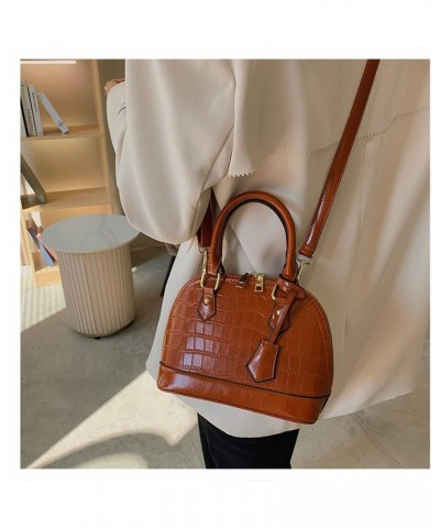 Crocodile Pattern Leather Dome Crossbody Bag for Women Top Handle Satchel Handbags Ladies Shoulder Bag Tote Brown $17.02 Totes