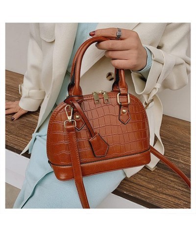 Crocodile Pattern Leather Dome Crossbody Bag for Women Top Handle Satchel Handbags Ladies Shoulder Bag Tote Brown $17.02 Totes