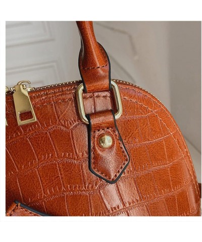 Crocodile Pattern Leather Dome Crossbody Bag for Women Top Handle Satchel Handbags Ladies Shoulder Bag Tote Brown $17.02 Totes