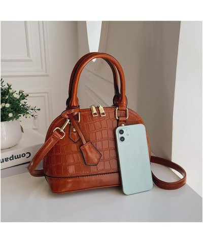 Crocodile Pattern Leather Dome Crossbody Bag for Women Top Handle Satchel Handbags Ladies Shoulder Bag Tote Brown $17.02 Totes