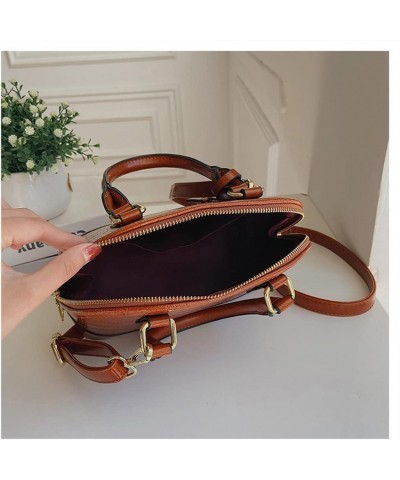 Crocodile Pattern Leather Dome Crossbody Bag for Women Top Handle Satchel Handbags Ladies Shoulder Bag Tote Brown $17.02 Totes