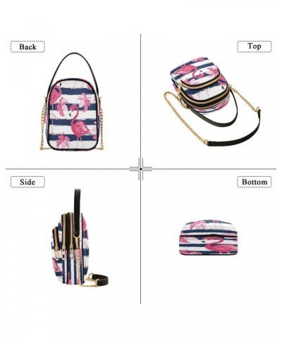 Blue Striped Blossom Flamingo Crossbody Bag Small Shoulder Handbags Leather Purse for Women $10.40 Crossbody Bags