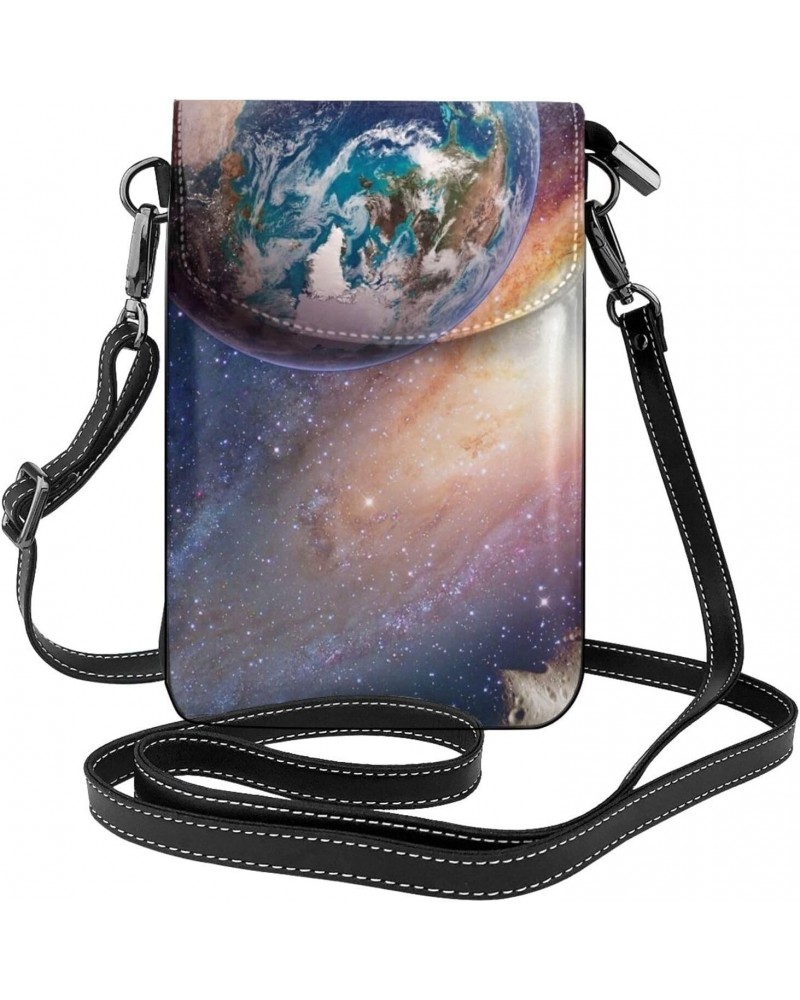 Space Planet Galaxy Earth Mars Cell Phone Purse Multi-Purpose Leather Shoulder Bag For Women $21.83 Shoulder Bags