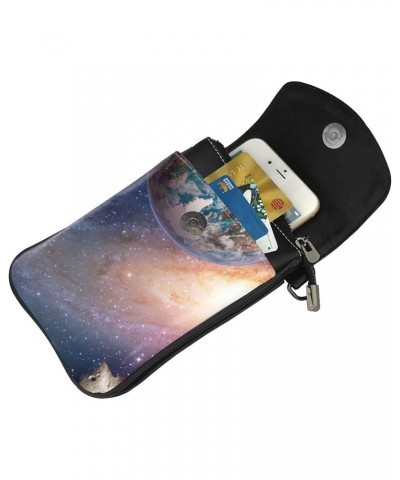 Space Planet Galaxy Earth Mars Cell Phone Purse Multi-Purpose Leather Shoulder Bag For Women $21.83 Shoulder Bags