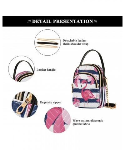 Blue Striped Blossom Flamingo Crossbody Bag Small Shoulder Handbags Leather Purse for Women $10.40 Crossbody Bags