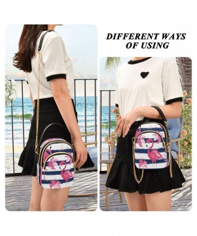 Blue Striped Blossom Flamingo Crossbody Bag Small Shoulder Handbags Leather Purse for Women $10.40 Crossbody Bags