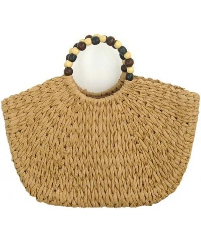 Straw Woven Purse Summer Beach Handwoven Top-Handle Bag Vacation Straw Handbag for Women (Khaki) Khaki With Black Handle $58....