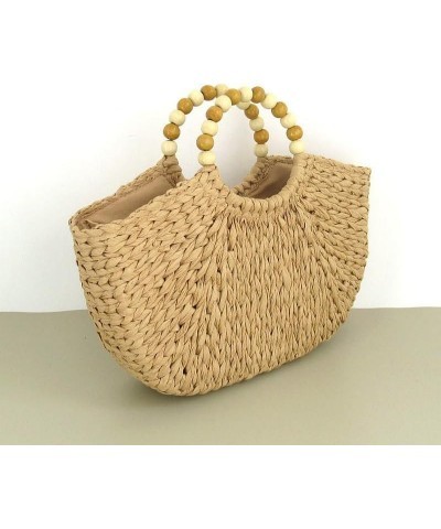 Straw Woven Purse Summer Beach Handwoven Top-Handle Bag Vacation Straw Handbag for Women (Khaki) Khaki With Black Handle $58....