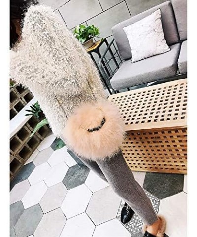 Women Furry Mini Handbag Wallet Round Purse Real Ostrich Feather Fluffy Plush Luxurious Pink $11.76 Wallets