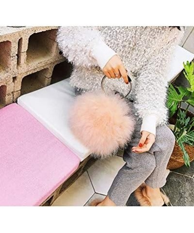 Women Furry Mini Handbag Wallet Round Purse Real Ostrich Feather Fluffy Plush Luxurious Pink $11.76 Wallets