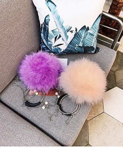 Women Furry Mini Handbag Wallet Round Purse Real Ostrich Feather Fluffy Plush Luxurious Pink $11.76 Wallets