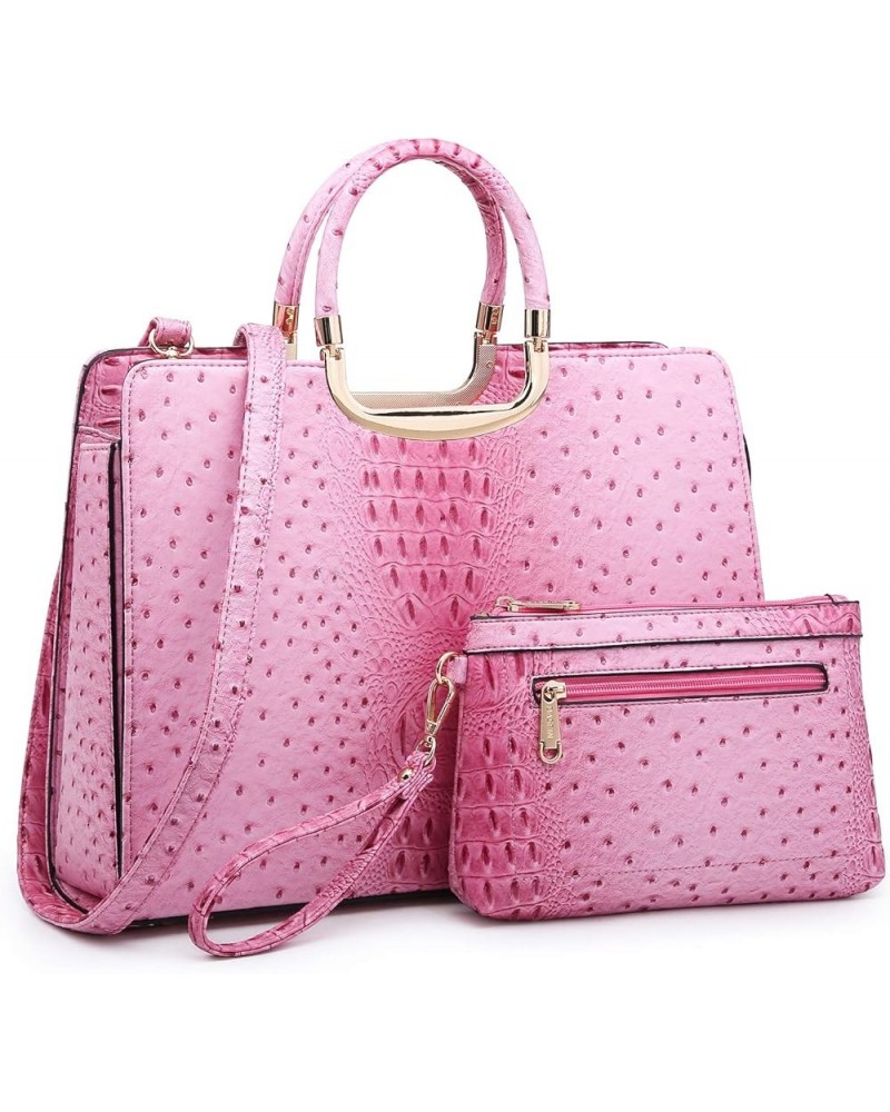 Womens Handbag Top Handle Shoulder Bag Tote Satchel Purse Work Bag with Matching Wallet 3-ostrich Pink $26.99 Totes