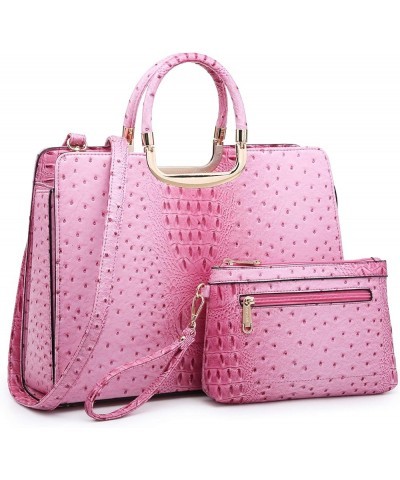 Womens Handbag Top Handle Shoulder Bag Tote Satchel Purse Work Bag with Matching Wallet 3-ostrich Pink $26.99 Totes