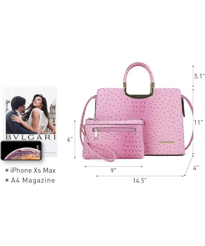 Womens Handbag Top Handle Shoulder Bag Tote Satchel Purse Work Bag with Matching Wallet 3-ostrich Pink $26.99 Totes