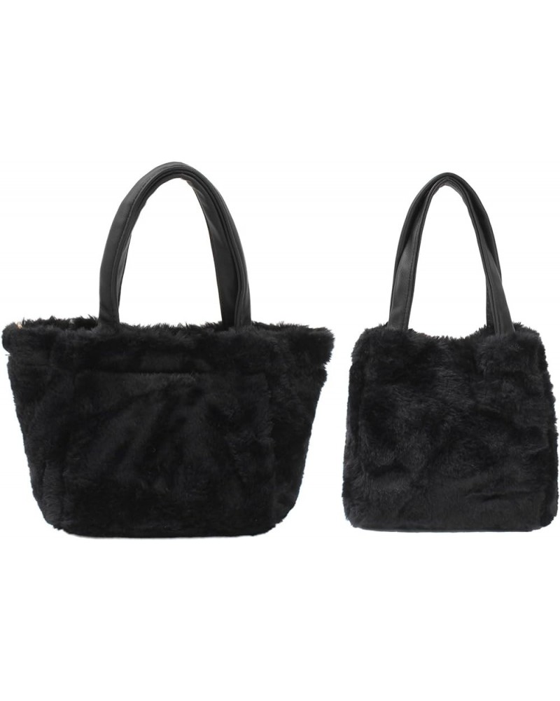 Women Faux Fur Winter Fashion Shoulder Bag Barrel Shape Drawstring Satchel Purse I-black $19.46 Satchels