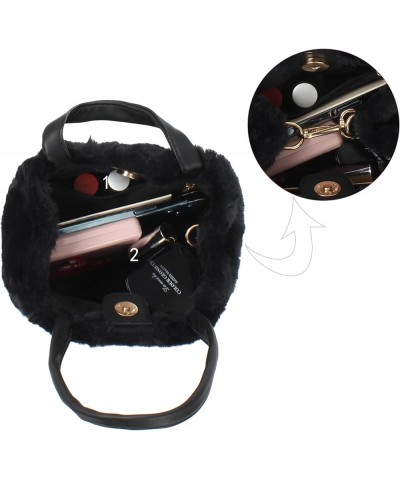 Women Faux Fur Winter Fashion Shoulder Bag Barrel Shape Drawstring Satchel Purse I-black $19.46 Satchels