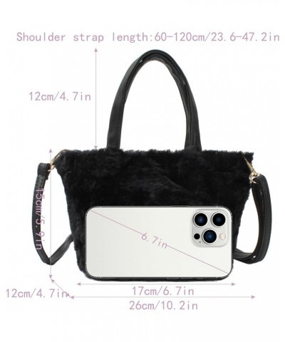 Women Faux Fur Winter Fashion Shoulder Bag Barrel Shape Drawstring Satchel Purse I-black $19.46 Satchels