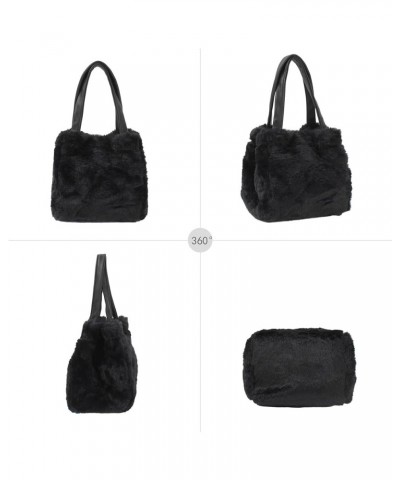 Women Faux Fur Winter Fashion Shoulder Bag Barrel Shape Drawstring Satchel Purse I-black $19.46 Satchels