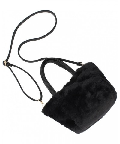 Women Faux Fur Winter Fashion Shoulder Bag Barrel Shape Drawstring Satchel Purse I-black $19.46 Satchels