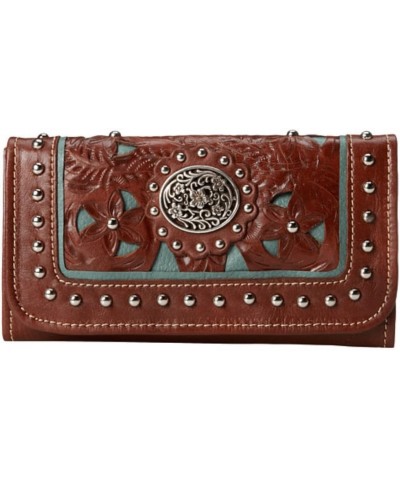 SILVERFEVER Genuine Leather Ladies Folded Wallet Slim Vintage Hand Tooled Cowhide Handmade Cash Card Holder Organizer (Chocol...