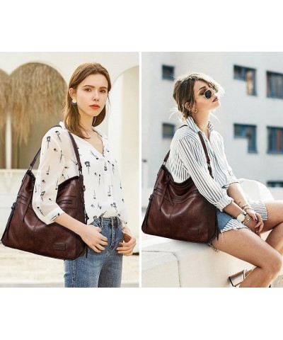 Hobo Tote Bag with Wristlet for Women Leather Boho Bucket Crossbody Purse Handbag for Travel 2Pcs 2ps 02: Dark Brown $13.16 T...