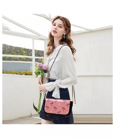 Flamingo Pink Tropical PU Leather Crossbody Handbag for Women Shoulder Purse with Adjustable Metal Chain Waterproof Travel Pu...