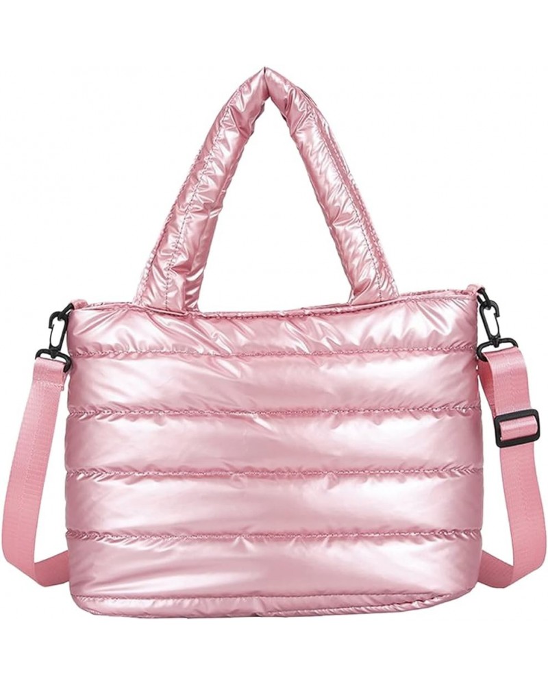 Tote Bag for Women Quilted Handbag Lightweight Winter Down Cotton Padded Shoulder Bag Down Padding Shoulder Bag (Pink, One Si...