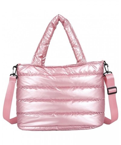 Tote Bag for Women Quilted Handbag Lightweight Winter Down Cotton Padded Shoulder Bag Down Padding Shoulder Bag (Pink, One Si...