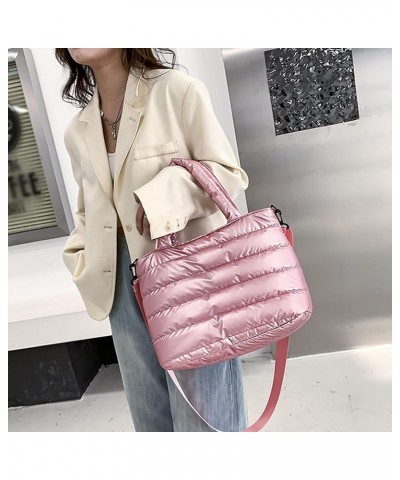 Tote Bag for Women Quilted Handbag Lightweight Winter Down Cotton Padded Shoulder Bag Down Padding Shoulder Bag (Pink, One Si...